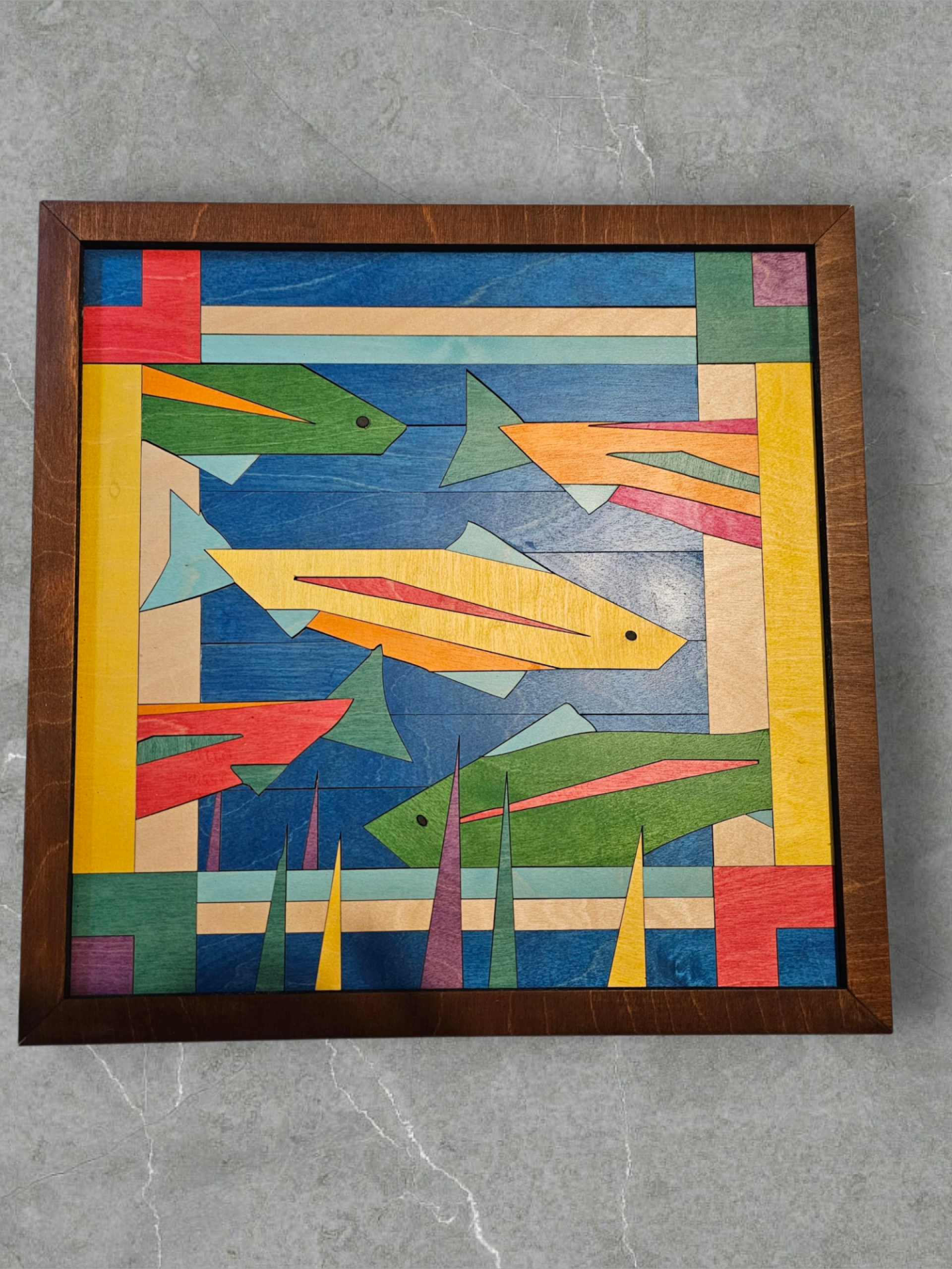 Fish Quilt Wood Mosaic - Colorful - Made to Order