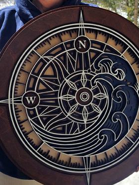 Compass Rose Art - Azure Blue with Natural