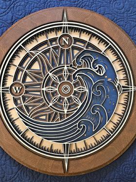 Compass Rose Art - Azure Blue with Natural